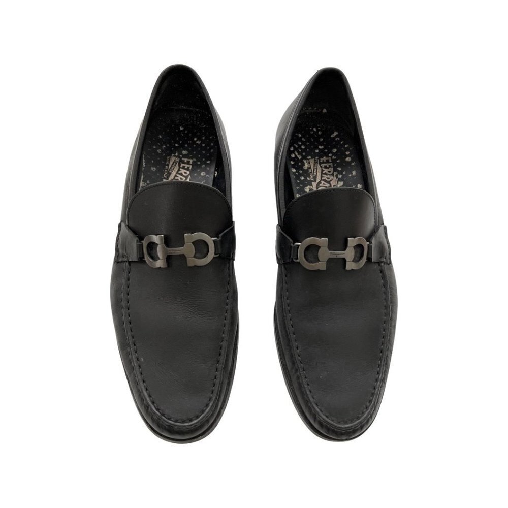Salvatore Ferragamo Black Leather Men Classic Slip Ons Shoes Size 10ee